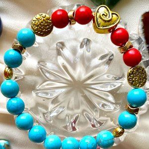 Turquoise and Red Howelite Precious Stones Bracelet
